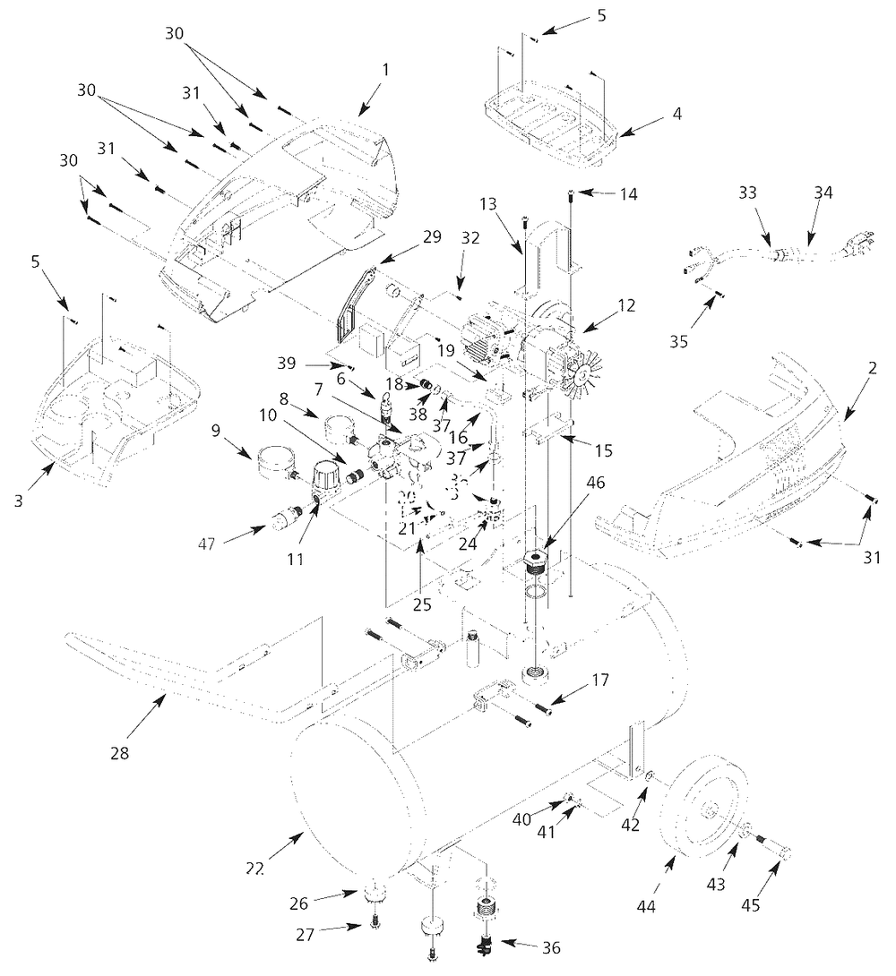 Air-Compressor Parts Diagram and Parts List for FP2206  Campbell Hausfeld Compressor